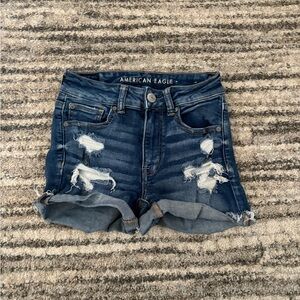American Eagle Outfitters Women's Dark Blue Ripped Jean Shorts
